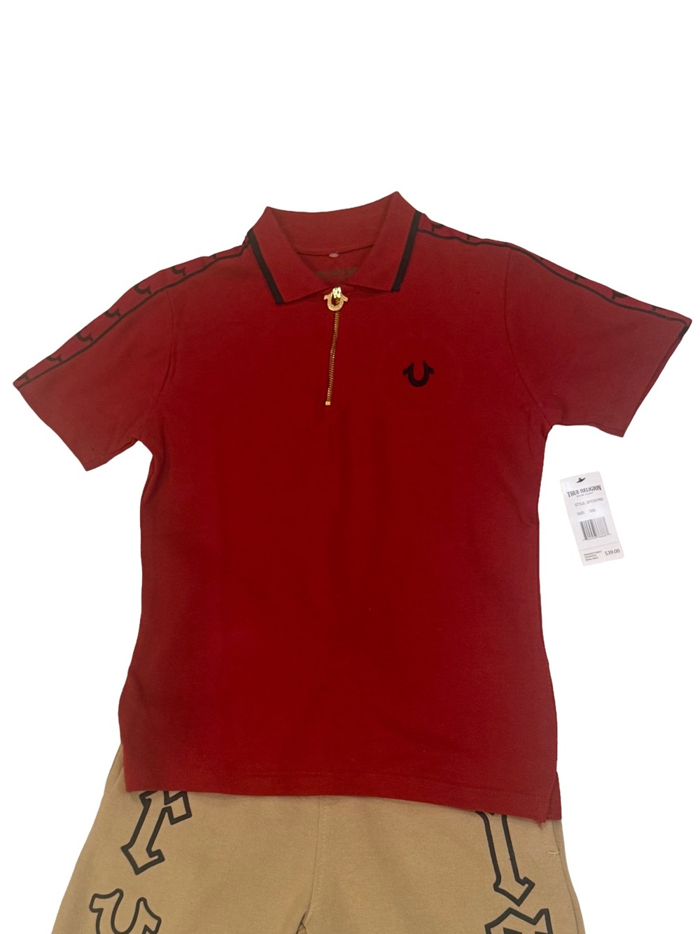 NWT True Religion Burgundy Half-Zip Polo Horseshoe Logo Gold Y2K Boys S NWT